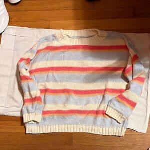 Billabong Striped Sweater in Cream, Coral, and Light Blue